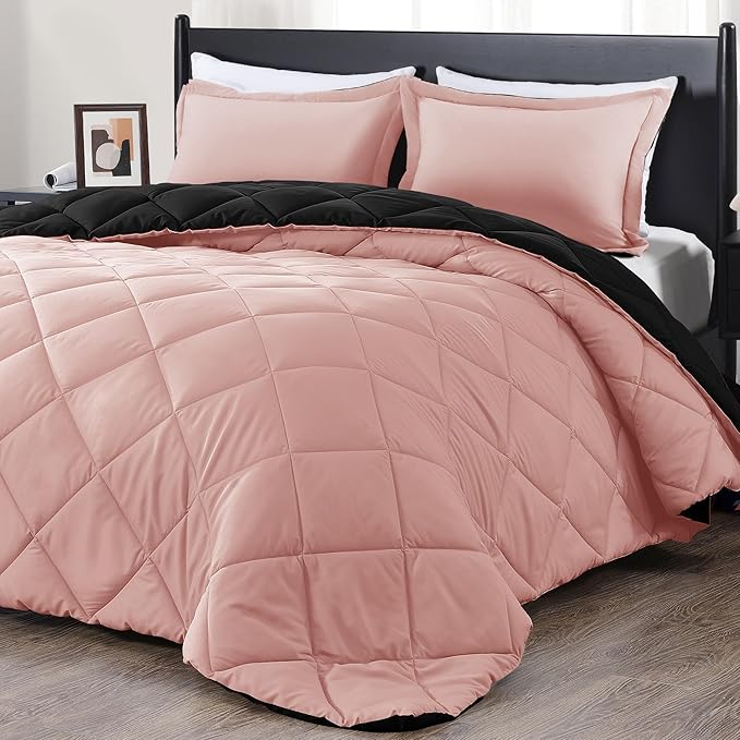 downluxe Twin Comforter Set - Pink and Black Twin Comforter, Soft Bedding Sets for All Seasons -2 Pieces - 1 Comforter (66"x92") and 1 Pillow Sham(20"x26")