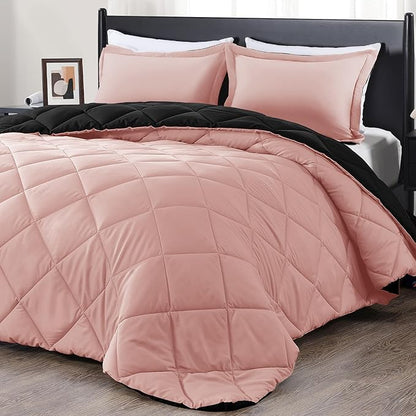 downluxe Twin Comforter Set - Pink and Black Twin Comforter, Soft Bedding Sets for All Seasons -2 Pieces - 1 Comforter (66"x92") and 1 Pillow Sham(20"x26")