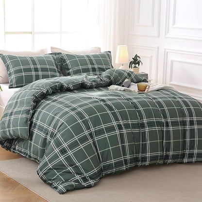 MUXHOMO Duvet Cover King Size Floral Duvet Cover Set with Zipper Closure, Red Plaid Bedding Set, 3 Pieces, 1 Duvet Cover 90"x104" with 4 Corner Ties and 2 Pillowcases 20"x36"