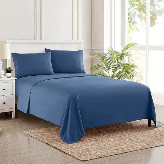 Full Size Sheet Sets - Breathable Luxury Sheets with Full Elastic & Secure Corner Straps Built In - 1800 Supreme Collection Extra Soft Deep Pocket Bedding, Sheet Set, EXTRA DEEP pocket - Full, Denim