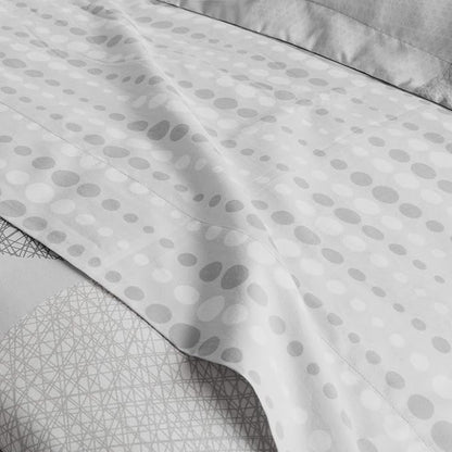 Madison Park Essentials Bed in a Bag Comforter, Vibrant Color Design All Season Down Alternative Cover with Complete Cotton Sheet Set, Twin(68"x86"), Knowles, Circular Grey, 7 Piece