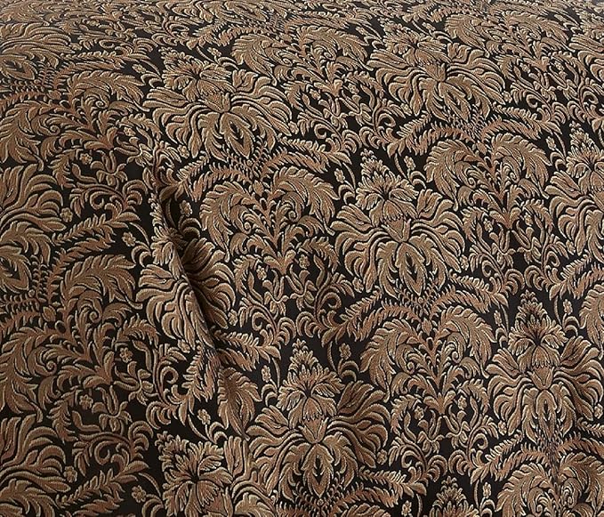 Chezmoi Collection 7-Piece Black/Gold Diamond Floral Medallion Jacquard Woven Comforter Set, Queen