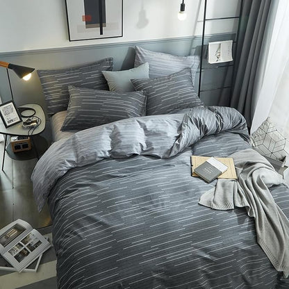mixinni Comforter Twin/Twin XL College Dorm Modern 3 Piece Grey Geometric Striped Pattern Comforter Set Men Boys for All Season, 1 Soft Fluffy Reversible Comforter and Two Pillowcases-Twin XL Size