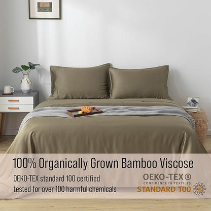 Bella Coterie Luxury Bamboo Viscose Queen Size Sheet Set | 100% Organically Grown | Ultra Soft | Cooling for Hot Sleepers | 18" Deep Pocket [Olive]