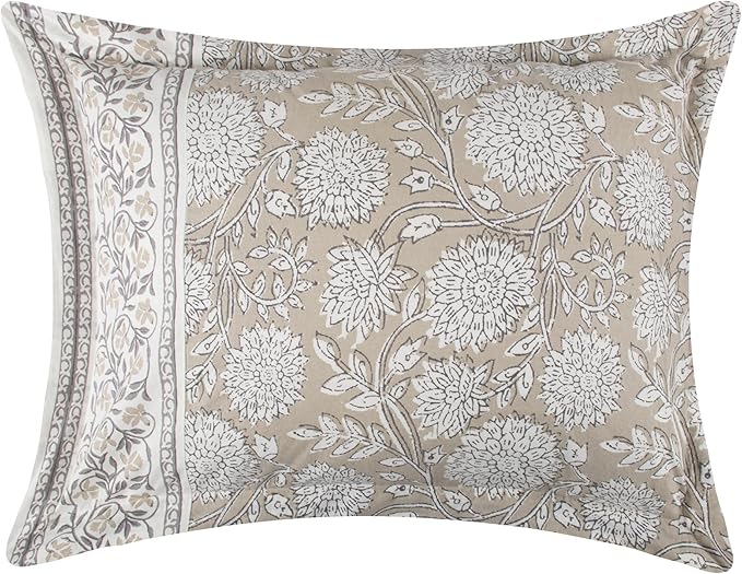 Levtex Home Adare Taupe Reversible Twin Duvet Cover Set (68x88in) with 1 Pillowcase (26x20in) - Floral Bedding - Taupe and White - 100% Cotton Twin Size Duvet Cover Set - Soft, Pre-Washed