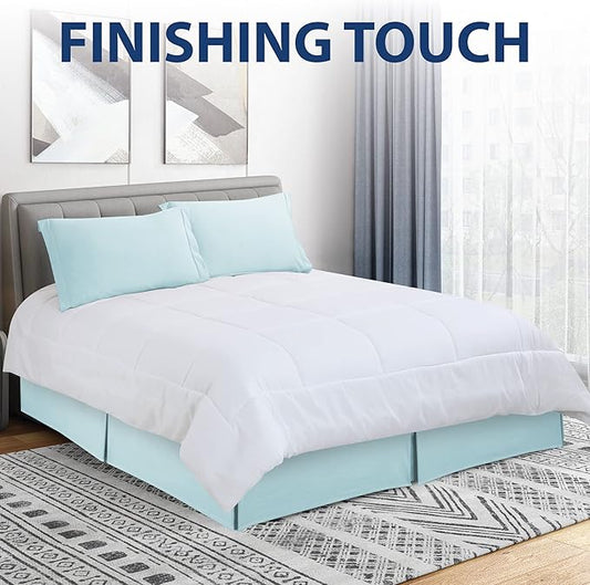 Cathay Home Double Brushed Microfiber Pleated Easy Fit Bed Skirt, Ultra Soft, Fade and Wrinkle Resistant - Aqua, King