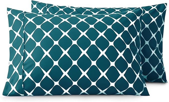 Elegant Comfort Luxury Ultra-Soft 2-Piece Pillowcase Set - 1500 Premium Hotel Quality Microfiber Double Brushed - Wrinkle Resistant, Standard/Queen, Bloomingdale Pattern Teal