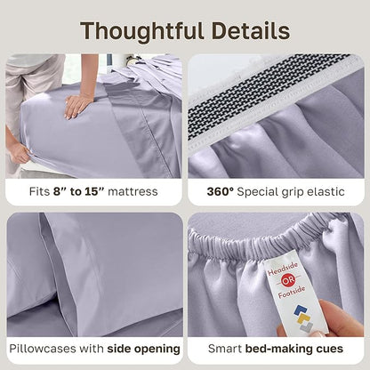 California Design Den 100% Cotton Sateen Split King Sheet Set - Luxury 800 Thread Count Bedding Set with Deep Pockets - Lavender