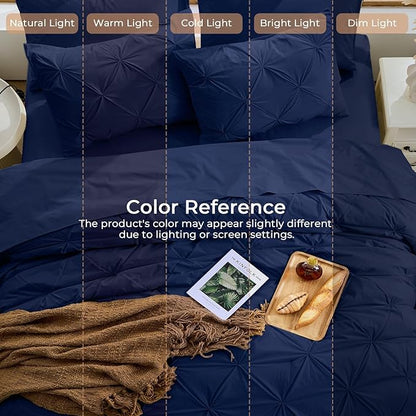 Sasttie Twin XL Comforter Set, 5-Piece Bed in a Bag, Pintuck Bedding Sets for All Season, Includes Comforter, Flat Sheet, Fitted Sheet, Pillowcase and Pillowsham, Navy