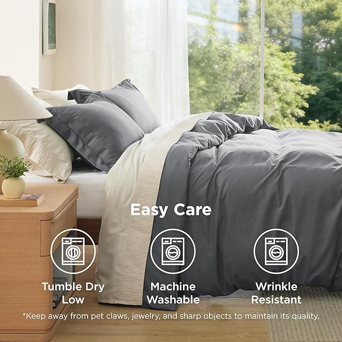 Bedsure Duvet Cover King Size - Soft Double Brushed Bedding Set for Kids & Adults, Zipper Closure, 3 Pieces, Includes 1 Duvet Cover (104"x90") & 2 Pillow Shams, NO Comforter, Dark Grey