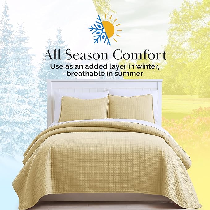 Southshore Fine Living, Inc. King Quilt Bedding Set, Soft, Lightweight Quilt, King Size Coverlet, Stain & Pet Hair Resistant Bedding, Standard or California Size with 2 Pillow Shams, Gold