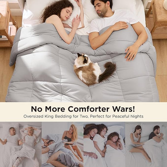 Bedsure Comforter Duvet Insert - Quilted Comforters Oversized King, All Season Duvet, GentleSoft Down Alternative Bedding, with 8 Tabs, Gifts for Women/Men, Light Grey, Oversized King 116 x 98 Inches