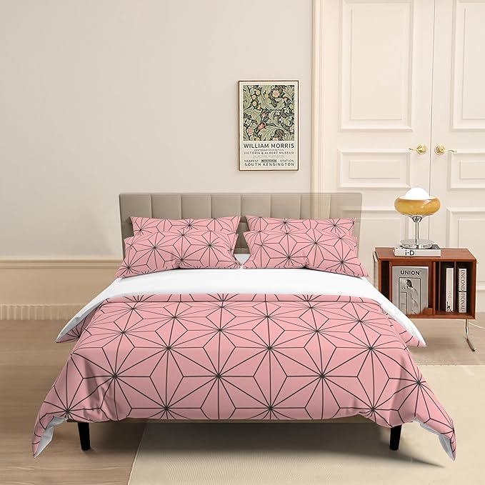 INFLAG Anime Bedding Set - Soft Brushed Microfiber 68x90 Inches Duvet Cover Set, 3 Piece, 1 Duvet Cover with Zipper Closure and 2 Pillow Shams (Twin,Pink)