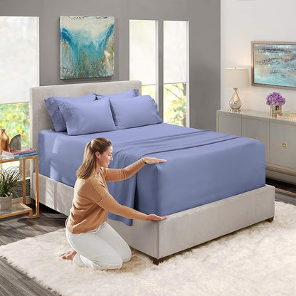 Hearth & Harbor Extra Deep Pocket King Size Sets - Fits Mattress 18-24 Inches Deep - Extra Deep Pocket Sheets - 6 Piece King Size - Steel Blue