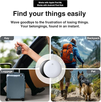 Bluetooth Tracker Works with Apple Find My & Android Find Hub – Key Finder for Keys & Pet Collar, No Monthly Fee, Loud Alarm, Replaceable Battery(2 Pack, White)