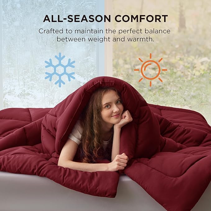 Bedsure Comforter Duvet Insert - Quilted Comforters Full Size, All Season Duvet, GentleSoft Down Alternative Bedding Blanket, with 8 Tabs, Gifts for Women/Men, Red, Full 86 x 82 Inches