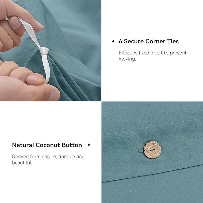 JELLYMONI Cotton Duvet Cover Cal King Size - Grayish Blue Comforter Cover with Button 100% Washed Cotton 3PCS Breathable Soft Solid Bedding Set Duvet Cover 104×98in & 2 Pillowcases (NO Comforter)