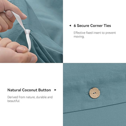 JELLYMONI Cotton Duvet Cover Full Size - Grayish Blue Comforter Cover with Button 100% Washed Cotton 3PCS Breathable Soft Solid Bedding Set Duvet Cover 80×90in & 2 Pillowcases (NO Comforter)