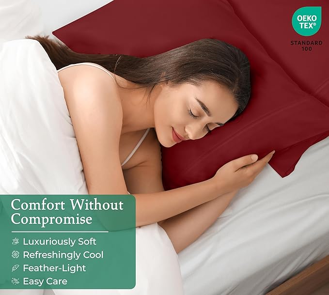Royale Linens Queen Pillowcase Set of 2 - Bed Pillow Cover - 20" x 30" - Red Pillowcases - 1800 Brushed Microfiber, Wrinkle & Fade Resistant - Soft & Cozy- Queen Size Pillow Case (Queen, Tango Red)