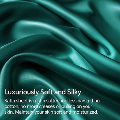 BEDELITE Satin Sheets Twin XL Size Bed Set, Luxury Soft Teal Silky Sheets for Hair and Skin, Similar to Silk Bed Sheets Set 3 Pieces （1 Deep Pocket Fitted Sheet, 1 Flat Sheet, and 1 Pillowcase）