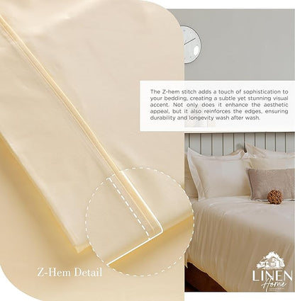 Linen Home 100% Cotton Percale Sheets Twin XL Size, Ivory, Deep Pocket, 3 Pieces Set - 1 Flat, 1 Deep Pocket Fitted Sheet and 1 Pillowcase, Crisp Cool and Strong Bed Linen