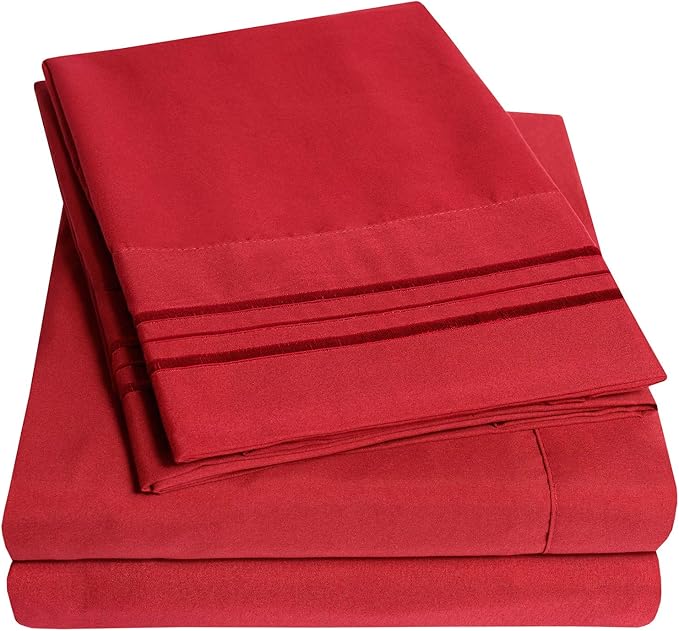 1500 Supreme Collection Extra Soft RV Short Queen Sheets Set, Red - Luxury Bed Sheets Set with Deep Pocket Wrinkle Free Hypoallergenic Bedding, Over 40 Colors, RV Short Queen Size, Red