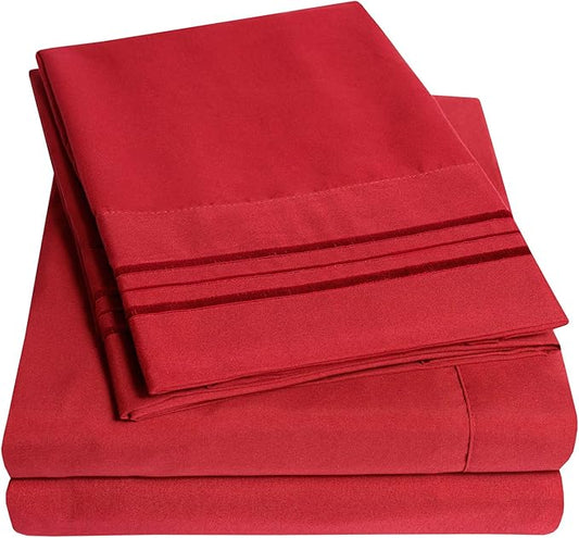 1500 Supreme Collection King Sheet Sets Red - Luxury Hotel Bed Sheets and Pillowcase Set for King Mattress - Extra Soft, Elastic Corner Straps, Deep Pocket Sheets, King Red