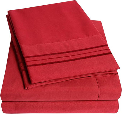 1500 Supreme Collection Twin XL Sheet Sets Red - 3 Piece Bed Sheets and Pillowcase Set for Twin XL Mattress - Extra Soft, Elastic Corner Straps, Deep Pocket Sheets, Twin XL Red