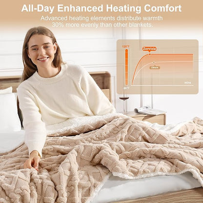 Heated Blanket Queen Size Electric Blanket - 84"x90" Washable Dual Control Heated Blankets for Bed with Fast Heating & Overheat Protection, 5 Heating Levels and 10 Hours Auto-off, Great Gifts (Beige)