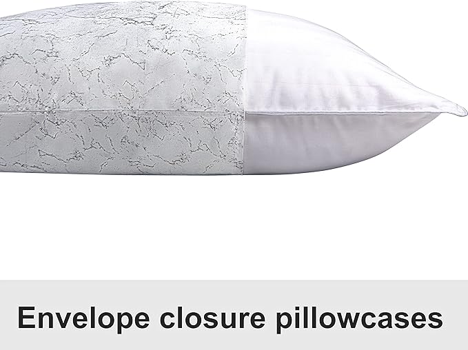 NTBAY 2 Pack Satin Standard Pillowcases for Hair and Skin, Luxurious and Silky Marbling Printed Pillow Cases with Envelope Closure, 20x26 Inches, White