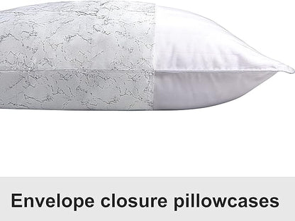 NTBAY 2 Pack Satin Standard Pillowcases for Hair and Skin, Luxurious and Silky Marbling Printed Pillow Cases with Envelope Closure, 20x26 Inches, White