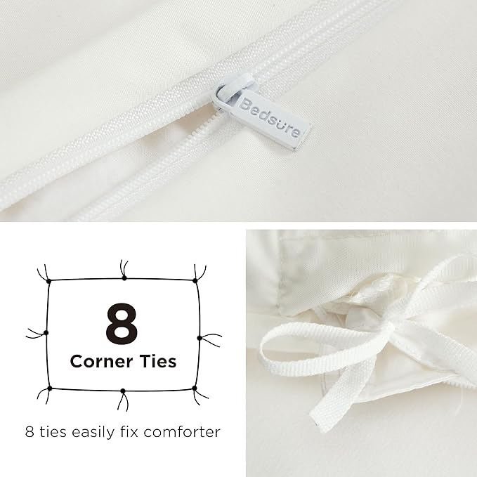Bedsure Duvet Cover with Fitted Sheet Queen - Deep Pocket, Hotel Luxury Soft Double Brushed Bedding Set with Zipper Closure, 1 Duvet Cover, 1 Fitted Sheet, 2 Pillow Shams, NO Comforter, Cream White