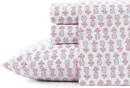 Tommy Bahama - King Sheets, Cotton Percale Coastal Bedding Set with Matching Pillowcases, Crisp & Cool, Coastal Room Essentials (Pineapple Splash Pink, King)