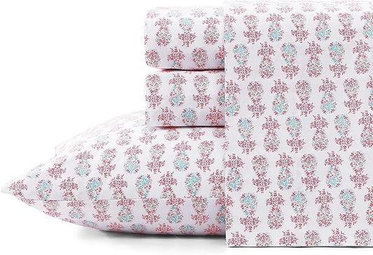 Tommy Bahama - King Sheets, Cotton Percale Coastal Bedding Set with Matching Pillowcases, Crisp & Cool, Coastal Room Essentials (Pineapple Splash Pink, King)