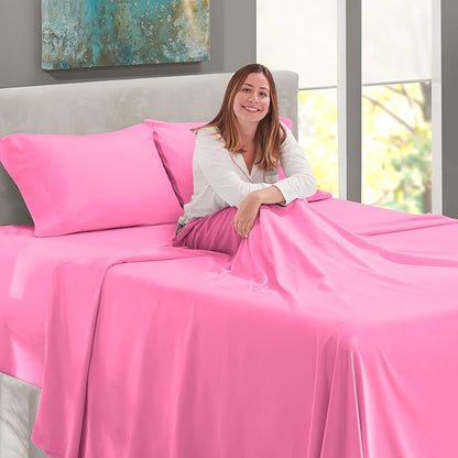 Nestl Bed Linen Set, Full Size, Deep Pocket, 4 Piece, Light Pink, Microfiber