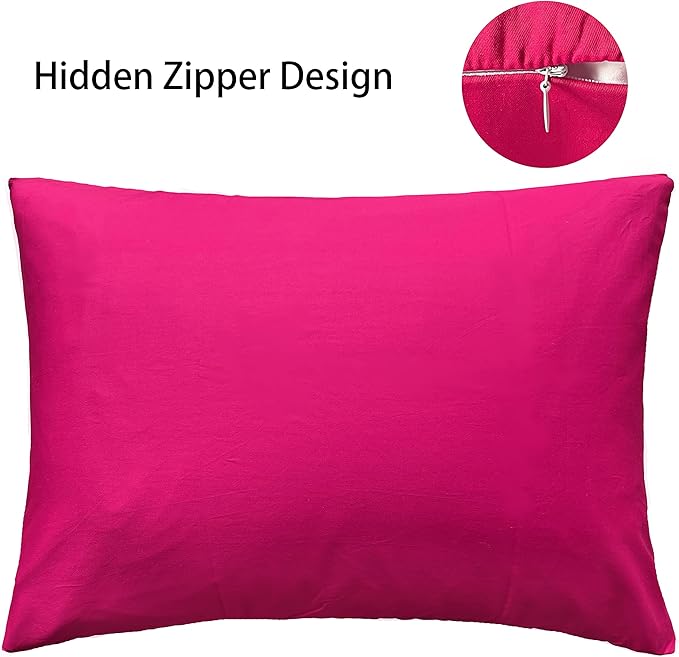 iMaylex Soft 100% Egyptian Cotton Zipper Closure Pillowcases, Cozy and Lightweight Pillow Case, Set of 2, Fuchsia, Standard, 20" x 26"
