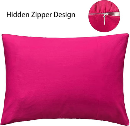 iMaylex Soft 100% Egyptian Cotton Zipper Closure Pillowcases, Cozy and Lightweight Pillow Case, Set of 2, Fuchsia, King, 20" x 36"