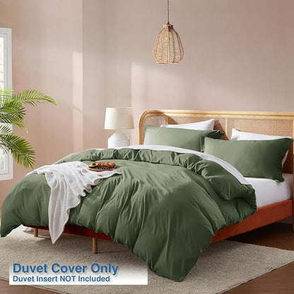 Nestl Olive Green California King Duvet Cover Sets - Soft Double Brushed Cal King Duvet Cover, 3 Piece, with Button Closure, 1 Duvet Cover 104x98 inches and 2 Pillow Shams