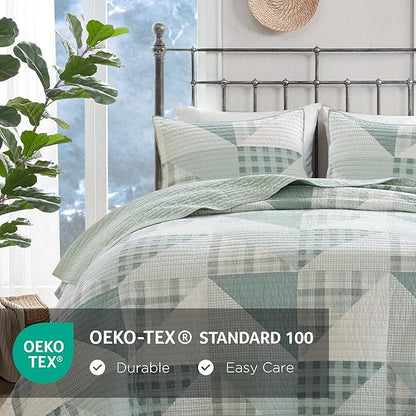 Woolrich Reversible Coverlet Set - Cottage Styling Reversed to Solid Color, All Season Lightweight Coverlet, Cozy Bedding Layer, Matching Shams, Oversized King/Cal King, Olsen Green | Reversible, Lightweight, All Season
