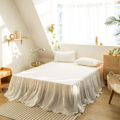 Simple&Opulence Belgian Linen Bed Skirt with Classic 14 inch Tailored Drop Dust Ruffle, Easy Fit Breathable Premium Natural Flax- Pleated White, Twin