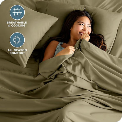 Bare Home Full XL Sheet Set - 1800 Ultra-Soft Microfiber Full Extra Long Bed Sheets - Double Brushed - Deep Pockets - Easy Fit - 4 Piece Set - Bedding Sheets & Pillowcases (Full XL, Olive)