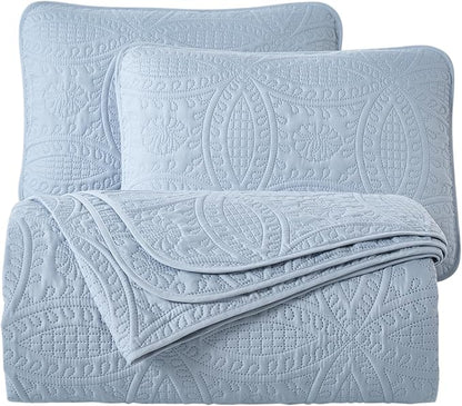 Chezmoi Collection Austin King Oversized Bedspread Set, 3-Piece Pinsonic Quilted Lightweight Microfiber Bedspread Coverlet, Cool Gray | Oversized, Lightweight, Fade Resistant