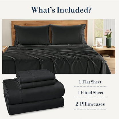 Casa Platino Sheets Twin XL – 4 Piece Crisp Percale Twin XL Cooling Sheets with 15" Deep Pockets, Lightweight & Cool Feel for All Sleepers, Ultra Soft & Breathable for a Great Nights Sleep – Black
