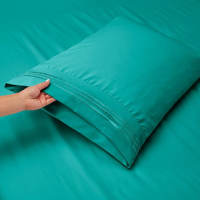 Clara Clark Flex Top King Sheets, 6 Piece Set - Hotel Luxury Sheets for Top Split King Bed, Super Soft Bedding Set, Head Split King Teal