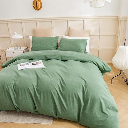 ECOCOTT 68''x90'' Sage Green Duvet Cover Twin Size - 100% Washed Cotton Durable Soft Comfy Duvet Cover Set, 3 Pieces Duvet Cover with Zipper Closure