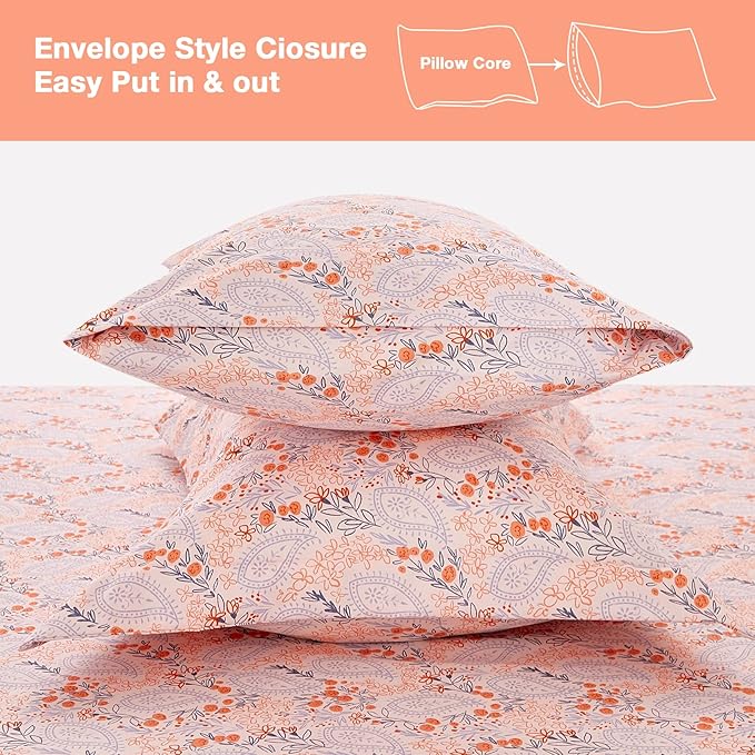 JSD Pink Paisley Floral Sheet Set Cal King, 4 Piece Soft Printed Microfiber Sheets Extra Deep Pocket