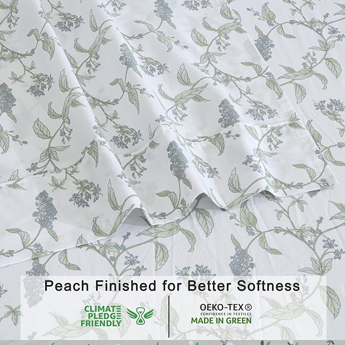 RUVANTI 100% Organic Cotton Sheets Queen Size, Percale Weave, GOTS Certified, 4-Piece Set, Deep Pocket 15", Crisp & Breathable, Soft Durable Bedding, Sábanas Algodón Orgánico – Vine Yard
