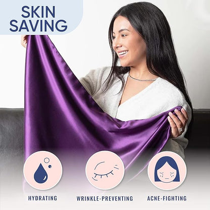 Blissy Silk Pillowcase - 100% Pure Mulberry Silk - 22 Momme 6A High-Grade Fibers - Silk Pillow Cover for Hair & Skin - Regular, Queen & King (Royal Purple, Queen)