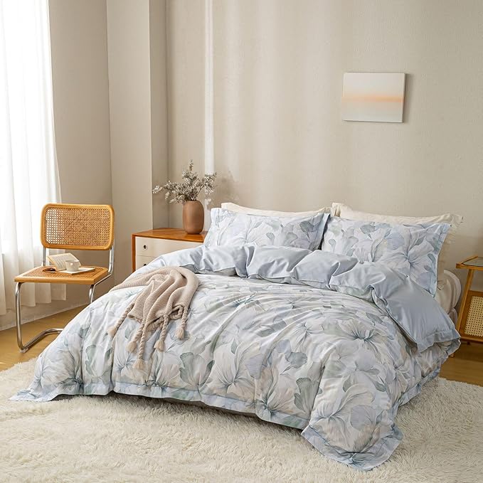 OAITE Duvet Cover Set Twin Size Floral Pattern Ultra Soft 100% Cotton Duvet Cover Sets 3-PC, Breathable Duvet Cover with Zipper Closure & Corner Ties(2 Pillow Shams,1 Duvet Cover)