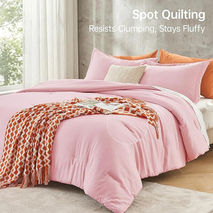 MUXHOMO Pink California King Comforter Set, All Season Ultra Soft Down Alternative Bedding - 3 Piece Lightweight Bed Set Includes 1 Comforter (104"x96") and 2 Pillow Shams (20"x36")